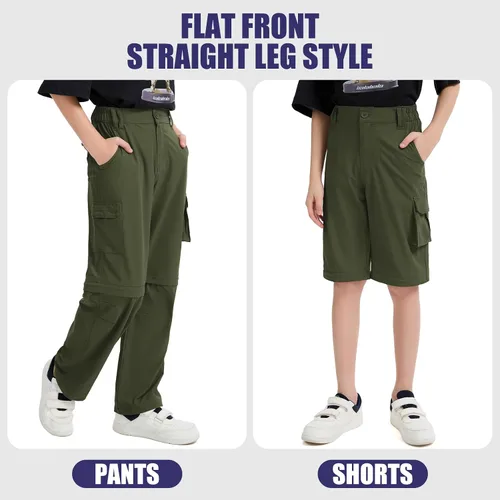 Vista 3 de Pantalones para niños, para senderismo, carga, safari, de secado rápido Verde militar