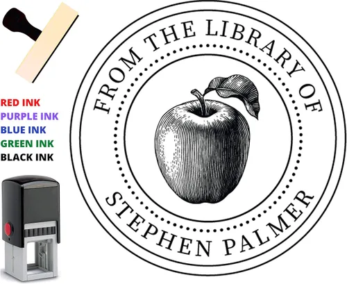 Vista 5 de ¡Elige tu diseño! Sello de nombre de libro de biblioteca personalizado. Pertenece a un mango de madera personalizado para profesores o maestros
