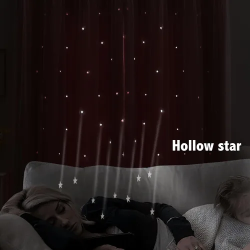 Vista 2 de indistar Cortinas opacas con recortes de estrellas para dormitorio de niña, cortinas de oscurecimiento para habitación de bebé, cortinas