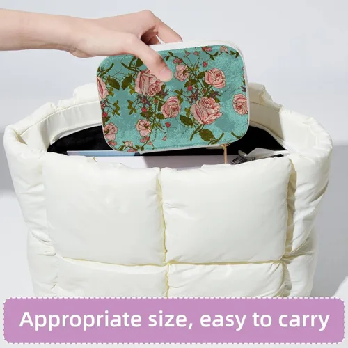 Vista 4 de Double Layer Portable Travel Mini Jewelry Case Display Storage Holder Boxes Vintage Pink Roses Romantic Blue