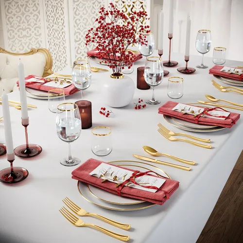 Vista 4 de Exquisite Juego de cubiertos desechables de plástico de alta resistencia, 160 piezas de cubiertos de plástico dorado, juego de cubiertos desechables