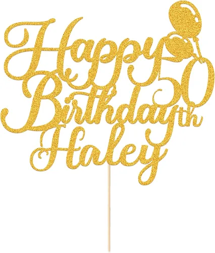 Vista 11 de Decoración de pastel de feliz cumpleaños, decoración de pastel de doble cara con purpurina para tartas, regalos personalizados con cualquier nombre