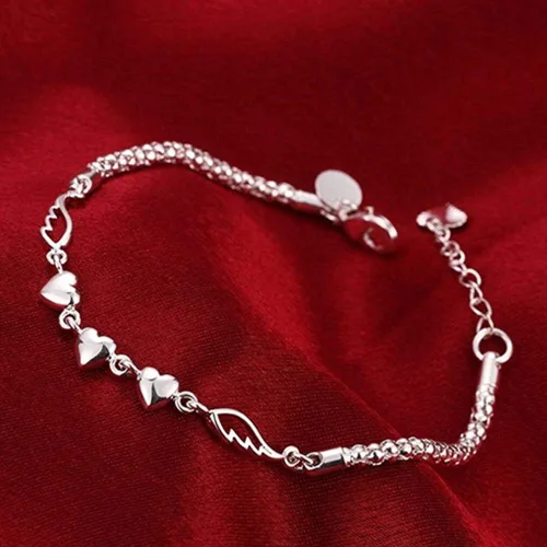 Vista 6 de Bluelanss Pulseras para mujer, plata de ley 925 con dije de corazón y alas de amor, joyería, regalo para cumpleaños, San Valentín, Navidad