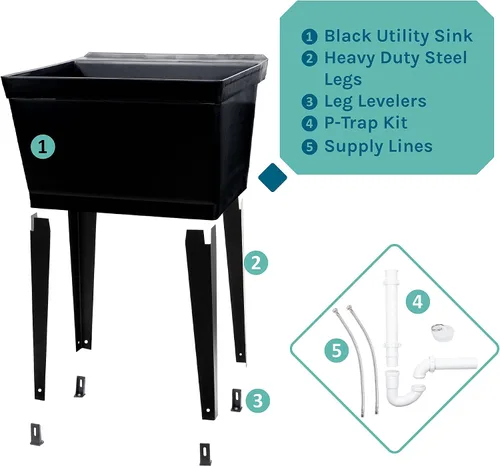 Vista 9 de Tina de lavandería utilitaria de 19 galones por JS Jackson Supplies con patas de metal ajustables, ideal para cuarto de lavandería, sótano o taller