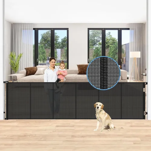 Vista 19 de Puertas retráctiles reforzadas para bebés con varillas de soporte, se extienden hasta 55" de ancho, puerta retráctil para perros para entradas