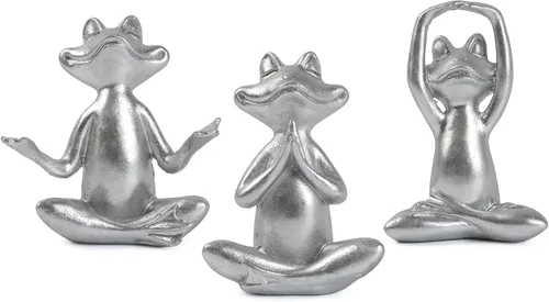 Vista 8 de Suoedd Juego de 3 figuras de rana negra para decoración de yoga, estatuas de yoga de rana para sala de estar moderna, mesa, oficina, estantería