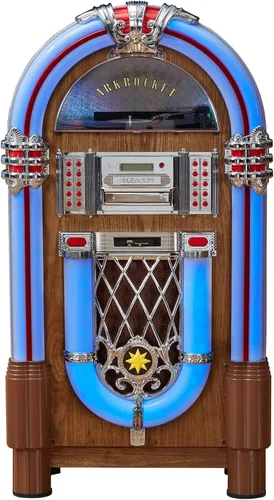 Vista 14 de Arkrocket Jukebox reproductor de discos de vinilo de tamaño completo Bluetooth USB SD Reproductor de CD Radio, tocadiscos retro clásico Jukebox