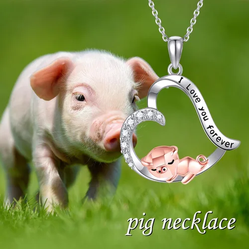Vista 6 de Collar de zorrocerdoperezoso de plata de ley 925 con colgante de corazón de animal, joyería de animales, regalos para mujeres