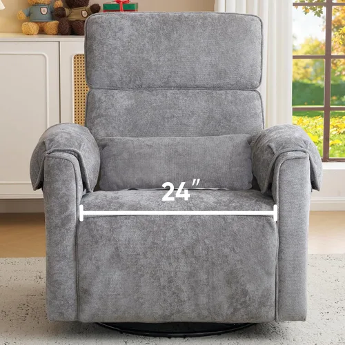 Vista 10 de Silla reclinable eléctrica extragrande, sillón basculante giratorio de 26" extra ancho con reposacabezas ajustable, silla mecedora de chenilla