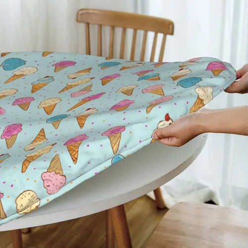 Vista 3 de Delerain Mantel redondo ajustable de helado, mantel redondo impermeable con borde elástico, lavable, para interiores y exteriores, se adapta a mesas