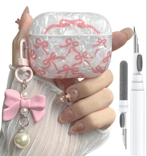 Vista 11 de Linda funda para Airpod de 2ª generación para diseño de lazo femenino, diseño de moda, diseño estético a prueba de golpes, funda para auriculares