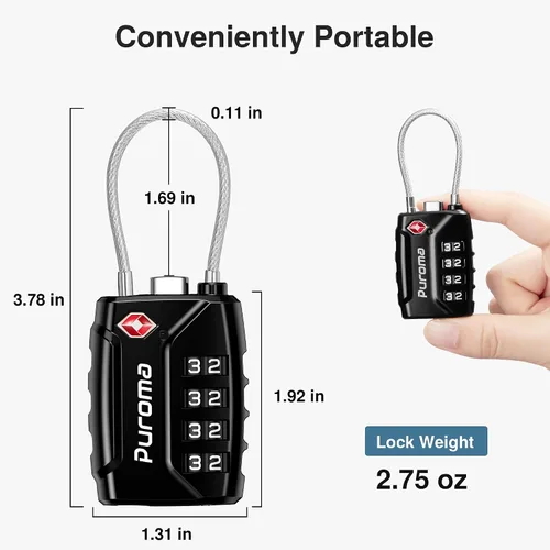 Vista 6 de Puroma Paquete de 2 cerraduras de equipaje aprobadas por la TSA, cerradura de viaje con combinación de 4 dígitos con cuerpo de aleación de zinc