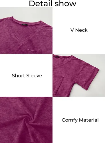 Vista 4 de Miholl Camiseta holgada, informal, de manga corta, con cuello en V, para mujer