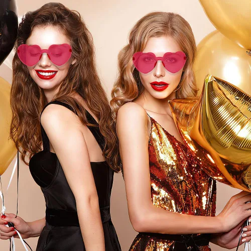 Vista 4 de Hoosmoon Lentes de sol con forma de corazón para mujer, 2 pares de lentes de sol para mujer, regalos de despedida de soltera, Rosado Rojo