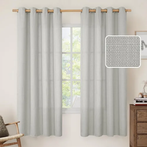 Vista 153 de LAMIT Cortinas de lino marrón caramelo para sala de estar, 84 pulgadas, de lino sintético, texturizado, filtrante de luz, paneles de privacidad