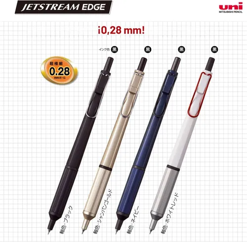 Vista 3 de Uni Jetstream EDGE Bolígrafo de punta de bola a base de aceite de 0.28mm, cuerpo blanco rojo (SXN100328W.15), negro