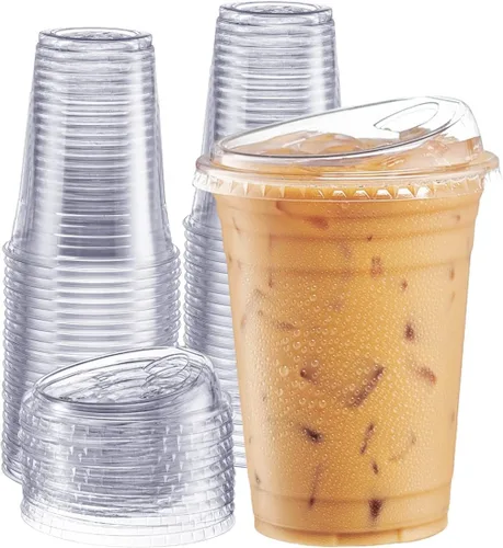 Vista 8 de GUSTO Vasos de plástico transparente con tapas [12 oz - 100 unidades] – Vasos desechables para bebidas de café helado con tapas sin pajilla para 12