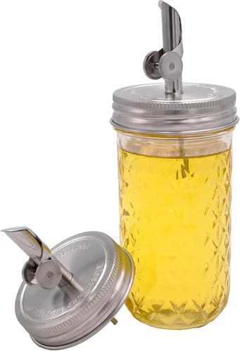 Vista 4 de Mason Jar Lifestyle - Tapas para verter aceite de acero inoxidable para vinagre, aderezos y jarabes (paquete de 2, boca regular)