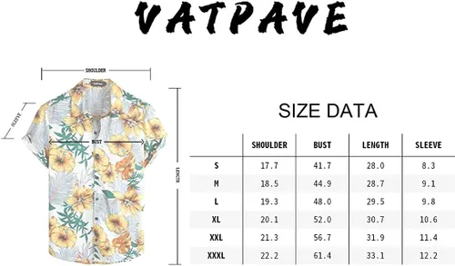 Vista 7 de VATPAVE Mens 100% Cotton Hawaiian Shirts Floral Short Sleeve Button Down Shirts Summer Beach Shirts