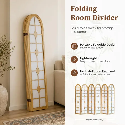 Vista 6 de 6 Panel Room Divider, Folding Shoji Screen, Natural