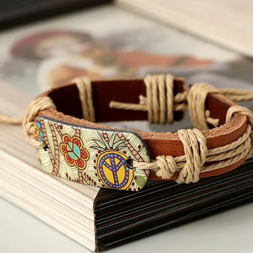 Vista 6 de Long tiantian Pulsera de cuero hippie para hombres y mujeres, pulsera trenzada bohemia de los años 80, joyería hippie
