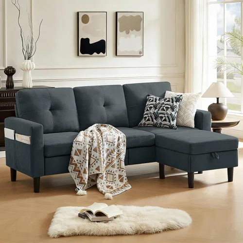 Vista 10 de Sofá Seccional Sofás para Sala de Estar, Sofás Seccionales Modulares de 3 Asientos en Forma de L con Almacenamiento y Chaise Reversible, Tela
