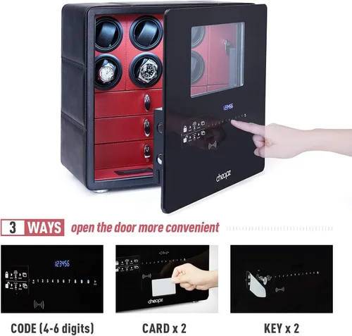 Vista 6 de Cheopz Caja de seguridad para 6 relojes automáticos y almacenamiento de múltiples joyas con cerradura de seguridad, Negro