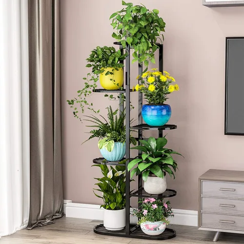 Vista 5 de Moutik - Soporte vertical para macetas de jardín, 6 niveles para 7 macetas, estantería múltiple para plantas