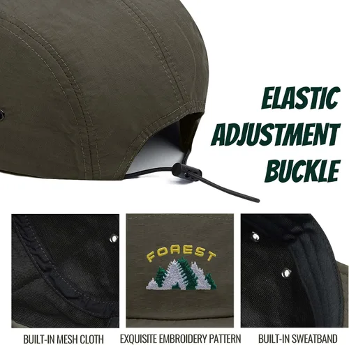 Vista 20 de Clakllie Sombrero de ala plana de 5 paneles sin estructura, gorra de ala corta de secado rápido, gorra de béisbol de nailon transpirable