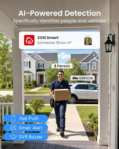 Vista 2 de ZOSI - Sistema de cámara de seguridad para el hogar de 8 canales 3K Lite para interiores y exteriores, detección AI de personas/vehículos, visión