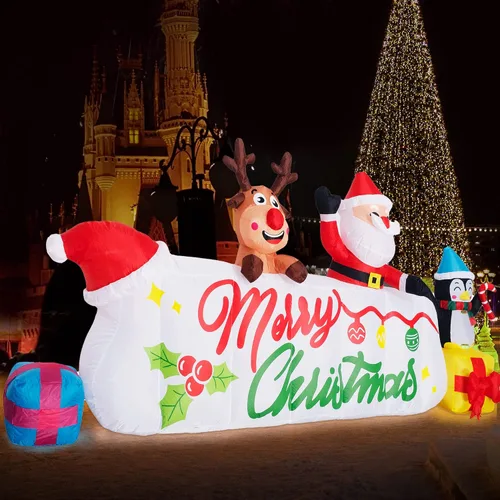 Vista 4 de Beyond Your Thoughts Decoración inflable de Navidad de 10 pies de largo, pancarta de Papá Noel, ciervo, pingüino, regalos inflables para vacaciones