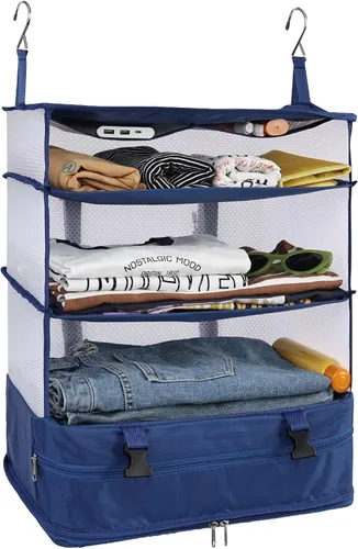 Vista 31 de Surblue Bolsa de Almacenamiento para Viaje con Estantes Colgantes, Cubo de Empaque de Compresión para Maleta Plegable con Capa Extensible de Gran
