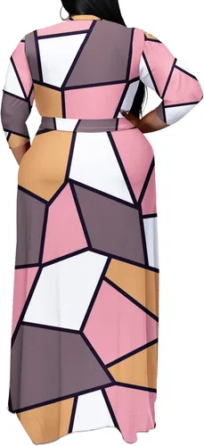 Vista 3 de Runwind Vestidos de talla grande para mujer, vestido largo floral, manga 34 con cinturón