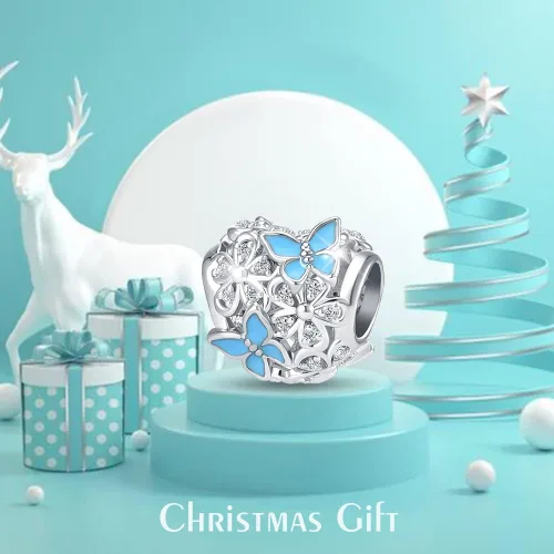Vista 2 de Abalorio de jardín de flores de mariposa Magnolia Bloom Crystal Opennwork esmalte para pulsera Pandora Charm