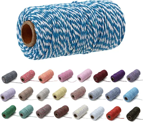 Vista 26 de 1 rollo de cuerda de algodón colorida de 0.0787 in de 109 yardas, cuerda para panaderos, manualidades DIY, envoltura de regalos, Navidad, boda #02