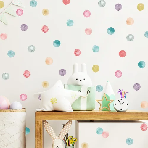 Vista 2 de Calcomanías de pared con diseño de lunares, diseño de acuarela, círculo, arcoíris, extraíble, para niños, bebés, niñas, sala de estar, dormitorio