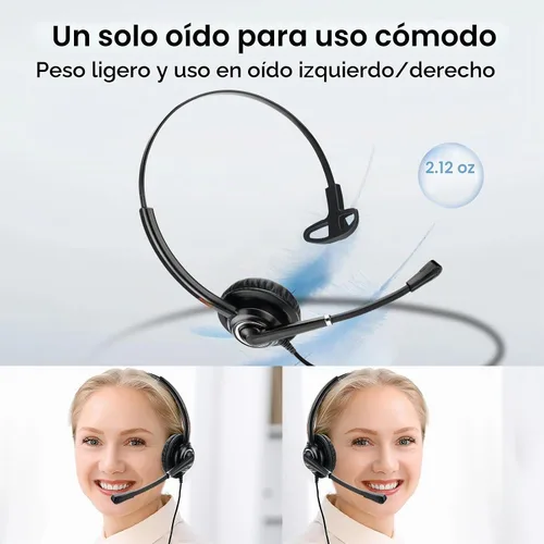 Vista 7 de Auriculares USB con micrófono para oficina centro de llamadas telefónico, auriculares USB-A ligeros de 1 oreja con micrófono con cancelación