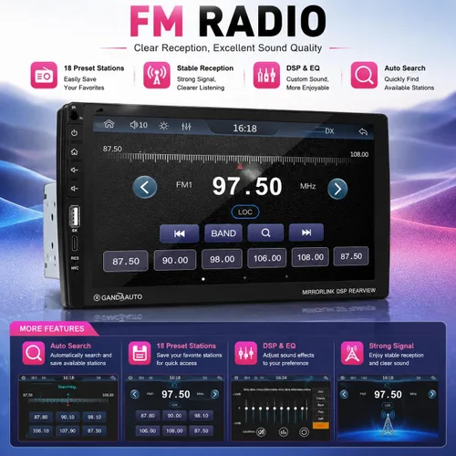 Vista 6 de Estéreo de Coche de 9 Pulgadas de DIN Único con Apple CarPlay Inalámbrico Android Auto, Radio de Coche, Pantalla Táctil IPS de 9" de Capacitancia