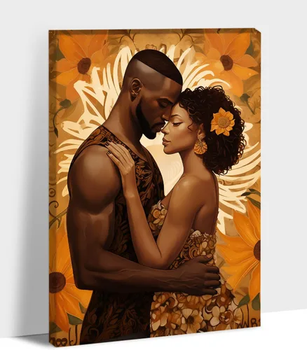 Vista 115 de Arte de pared afroamericano, decoración de rey y reina bailarín negro para sala de estar, arte de pareja de amor negro para dormitorio, lienzo