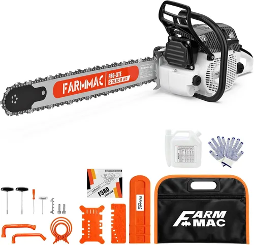 Vista 8 de Motosierra de gasolina de 2 ciclos F380W 72cc, motosierra de gas de 3.6KW 4.8HP apta para barra de 24/25/28 pulgadas, todas las piezas compatibles