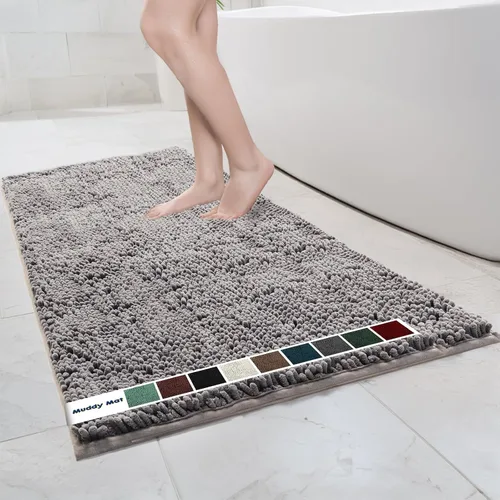 Vista 32 de Muddy Mat Alfombras de Baño de Chenilla de Microfibra de Secado Rápido Antideslizantes Lavables, Extra Gruesas, Suaves y Altamente Absorbentes Gris