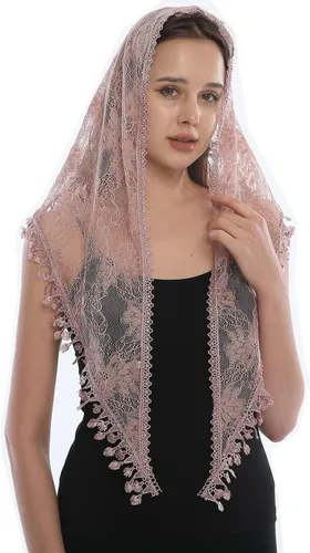 Vista 3 de LMVERNA Velo de encaje triángulo mantilla iglesia cabeza cubrir bufanda latina para damas de honor de boda masiva