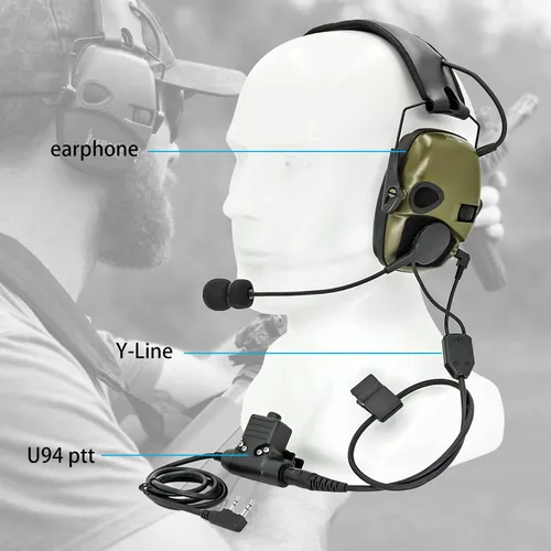 Vista 5 de Conector de cable Y U94 PTT para orejeras de seguridad Howard Leight, compatible con orejeras Sordi Supree Pro X convertidas en auriculares