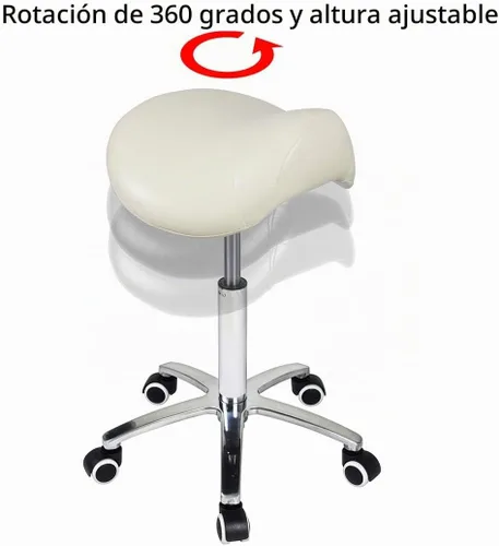 Vista 4 de Antlu Taburete Tipo Silla de Montar con Ruedas para Salón Médico de Pestañas Masaje Cocina Spa, Taburete Hidráulico Ajustable con Ruedas (Beige)