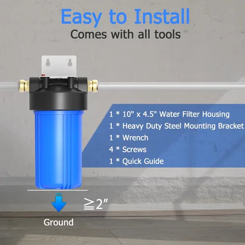 Vista 4 de WHB10 - Carcasa de filtro de agua para toda la casa, se adapta a filtros de sedimentos de 10 x 4.5 pulgadas, etc. para agua de pozos y ciudades