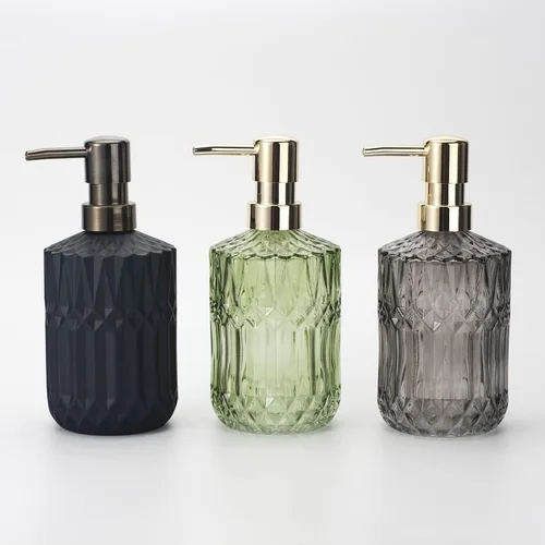 Vista 7 de IVAILEX Dispensador de jabón de vidrio de 12 oz/13.2 fl oz para baño y cocina, dispensador de jabón de manos/loción con bomba de plástico ABS, gris