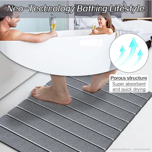 Vista 7 de Paquete de 1 tapete de baño plegable de piedra para baño, tapete de baño gris súper absorbente de tierra de diatomeas, alfombra de ducha