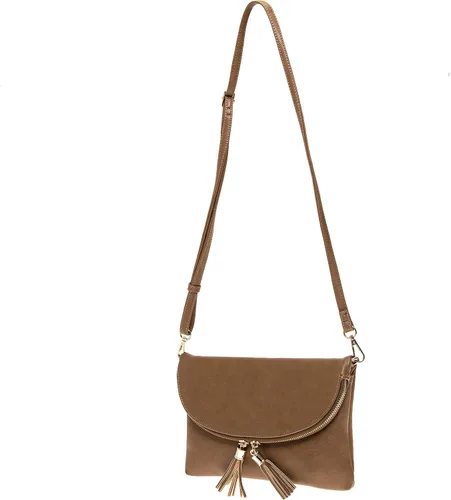 Vista 4 de Solene Bolso de mano envolvente para mujer, con múltiples compartimentos, 6 ranuras para tarjetas en el interior, bolso cruzado con borlas