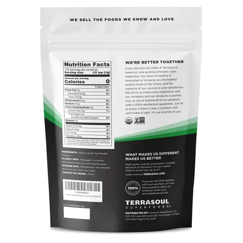 Vista 2 de Terrasoul Superfoods Polvo de té verde matcha orgánico (grado culinario), 6 onzas Sabor vibrante y suave para lattes, batidos y hornear