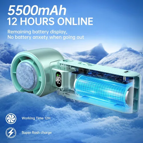 Vista 5 de Ventilador portátil de mano con enfriador de hielo: Ventilador de mano recargable de 100 velocidades de 5500 mAh, ventiladores personales